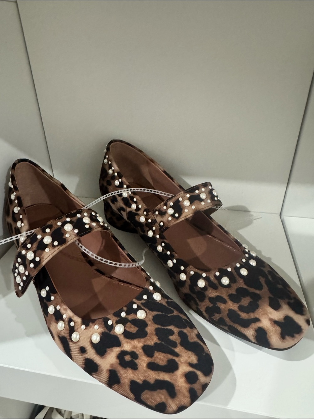 Pearl-Embellished Leopard Mary Jane Flats - Women's Brown/Black